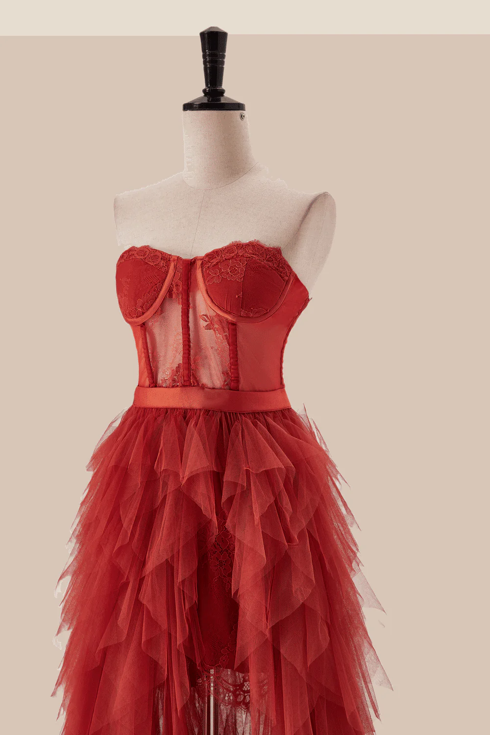 Rust Bustier Tiered Ruffle Long Dress - Image 4
