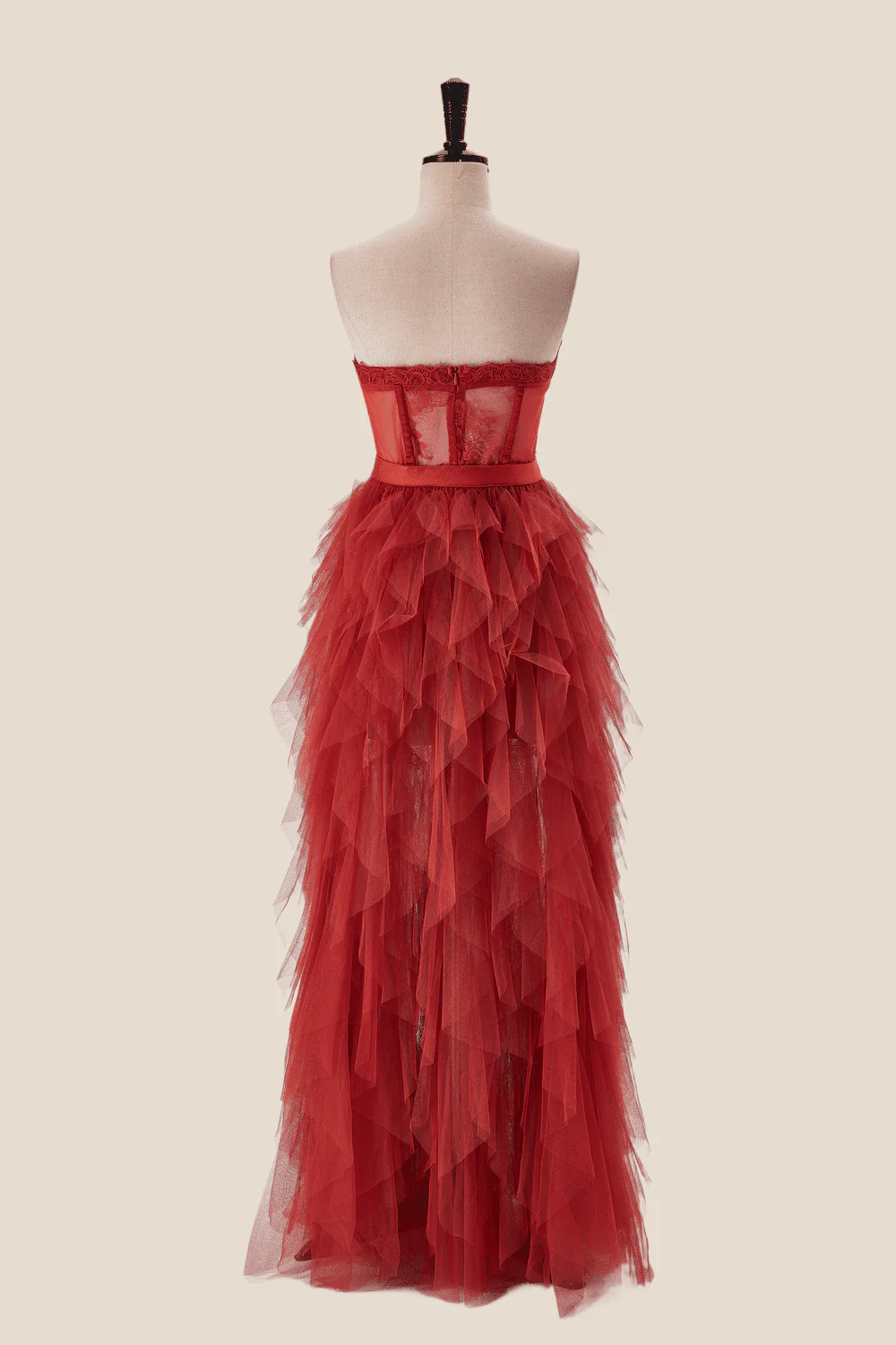 Rust Bustier Tiered Ruffle Long Dress - Image 2