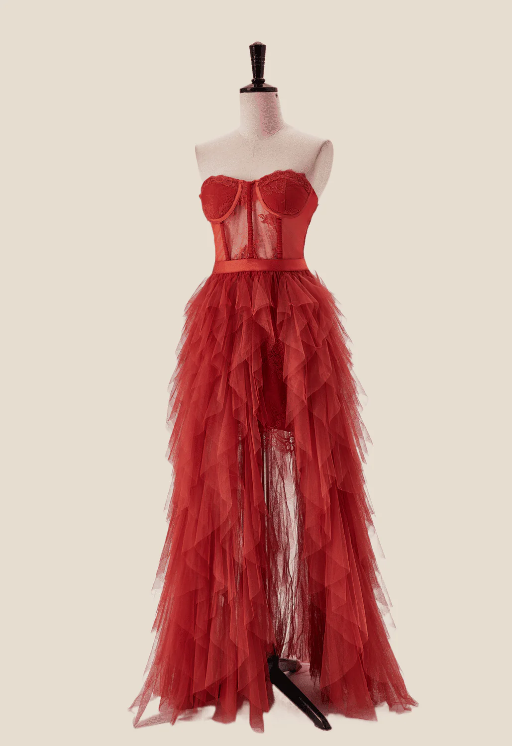 Rust Bustier Tiered Ruffle Long Dress - Image 3