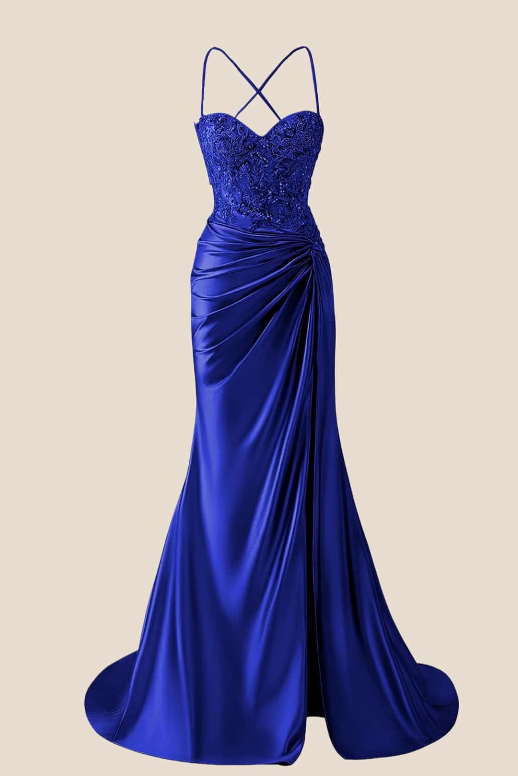 Sage Appliques Twist Satin Mermaid Prom Dress - Image 4