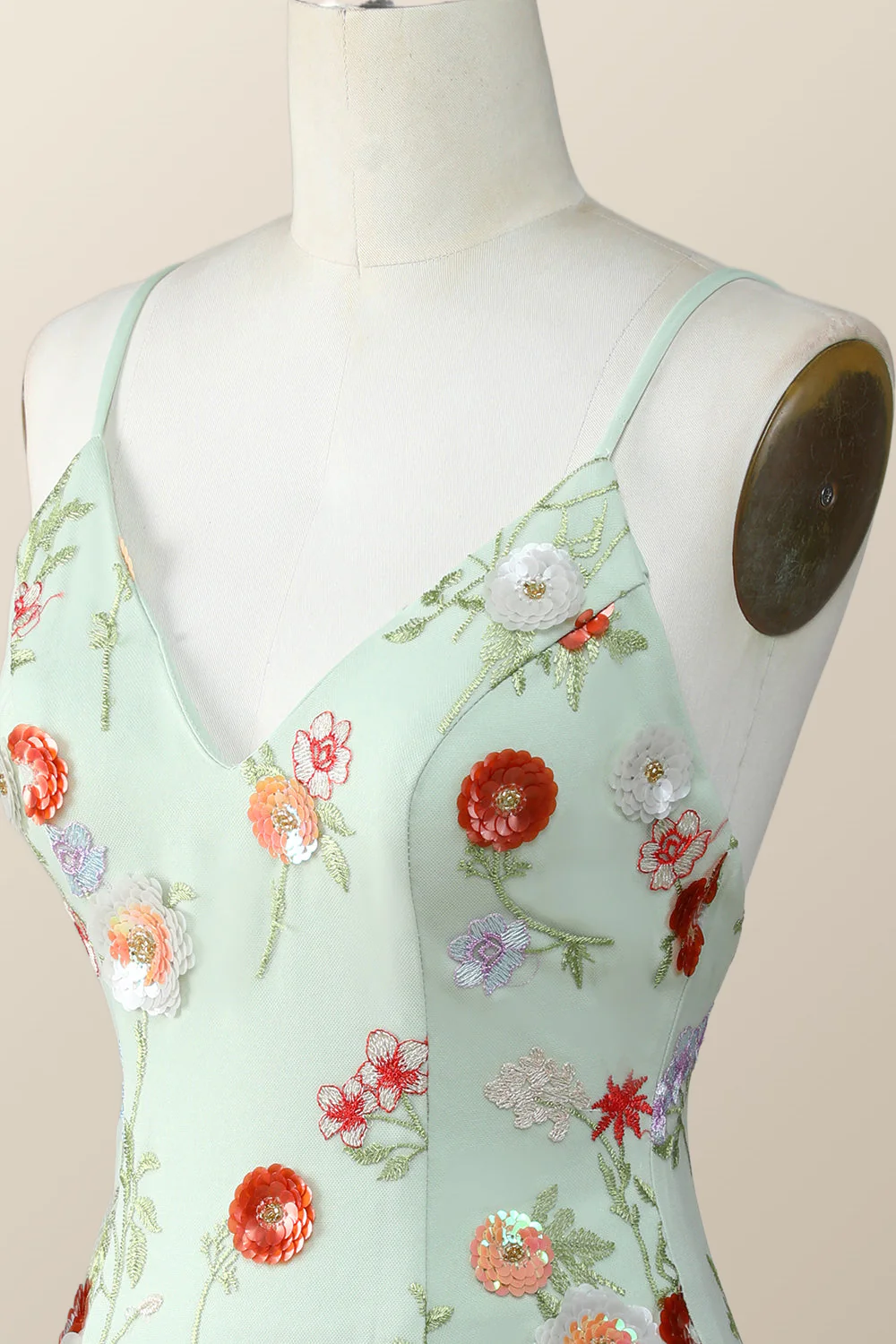 Sage Green Bodycon Mini Dress with Sequin Flowers - Image 6