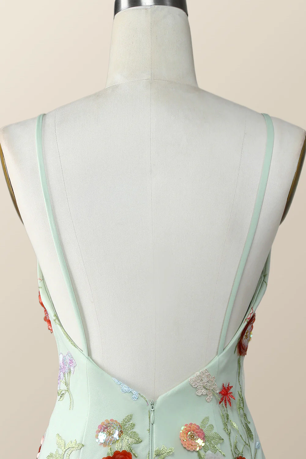 Sage Green Bodycon Mini Dress with Sequin Flowers - Image 7