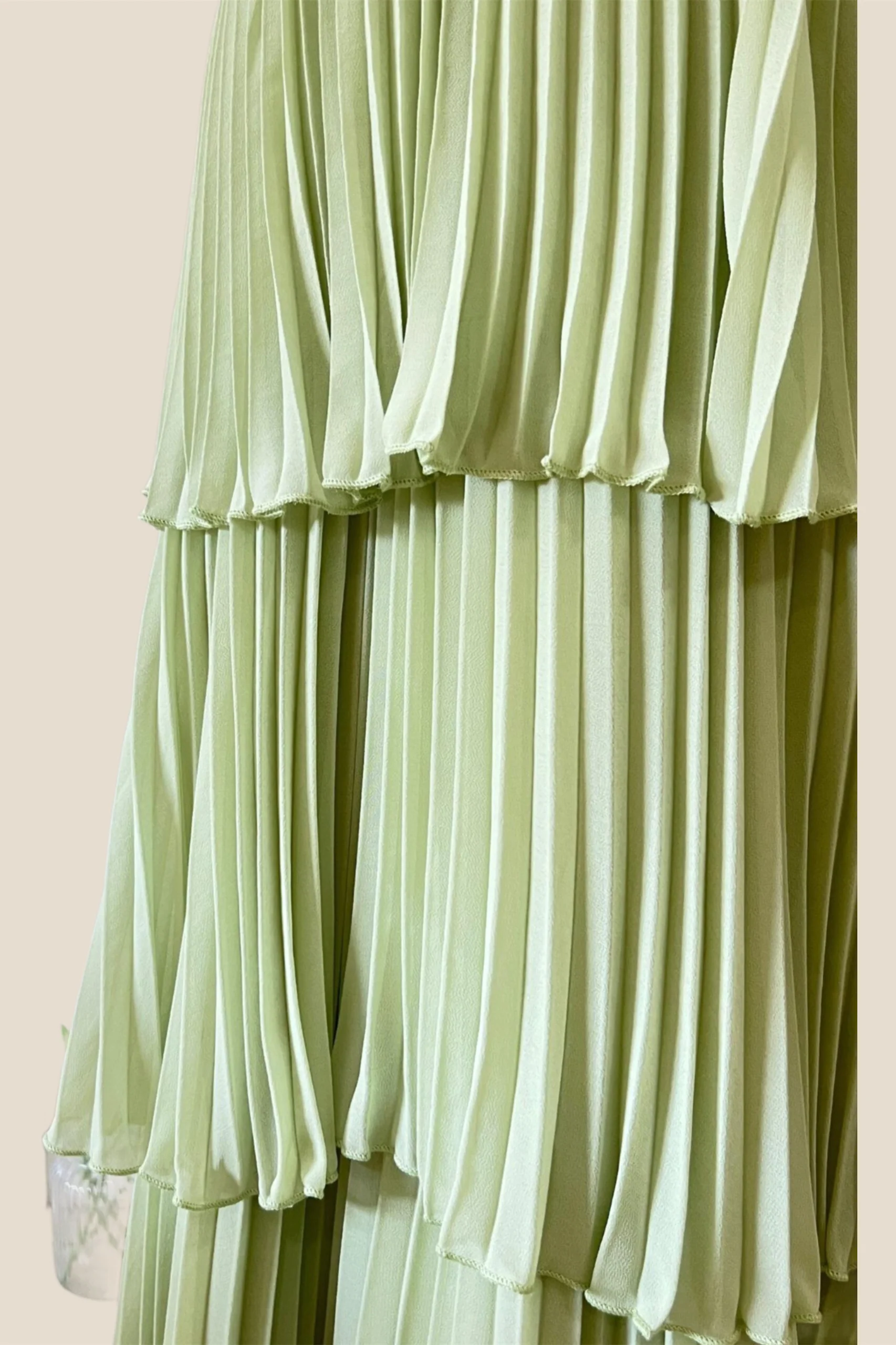 Sage Green Chiffon Pleated Chiffon Tiered Party Dress - Image 5