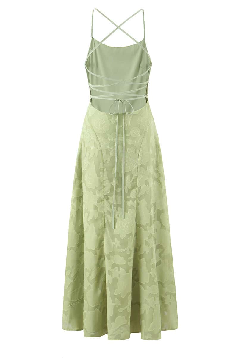 Sage Green Lace Straps A-line Dress - Image 2