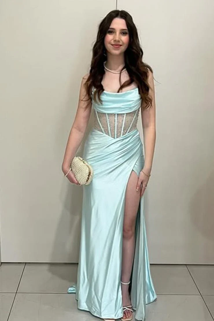 Sage Green Ruched Corset Mermaid Long Prom Dress - Image 15