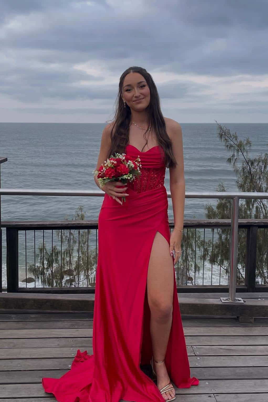 Sage Green Ruched Corset Mermaid Long Prom Dress - Image 16
