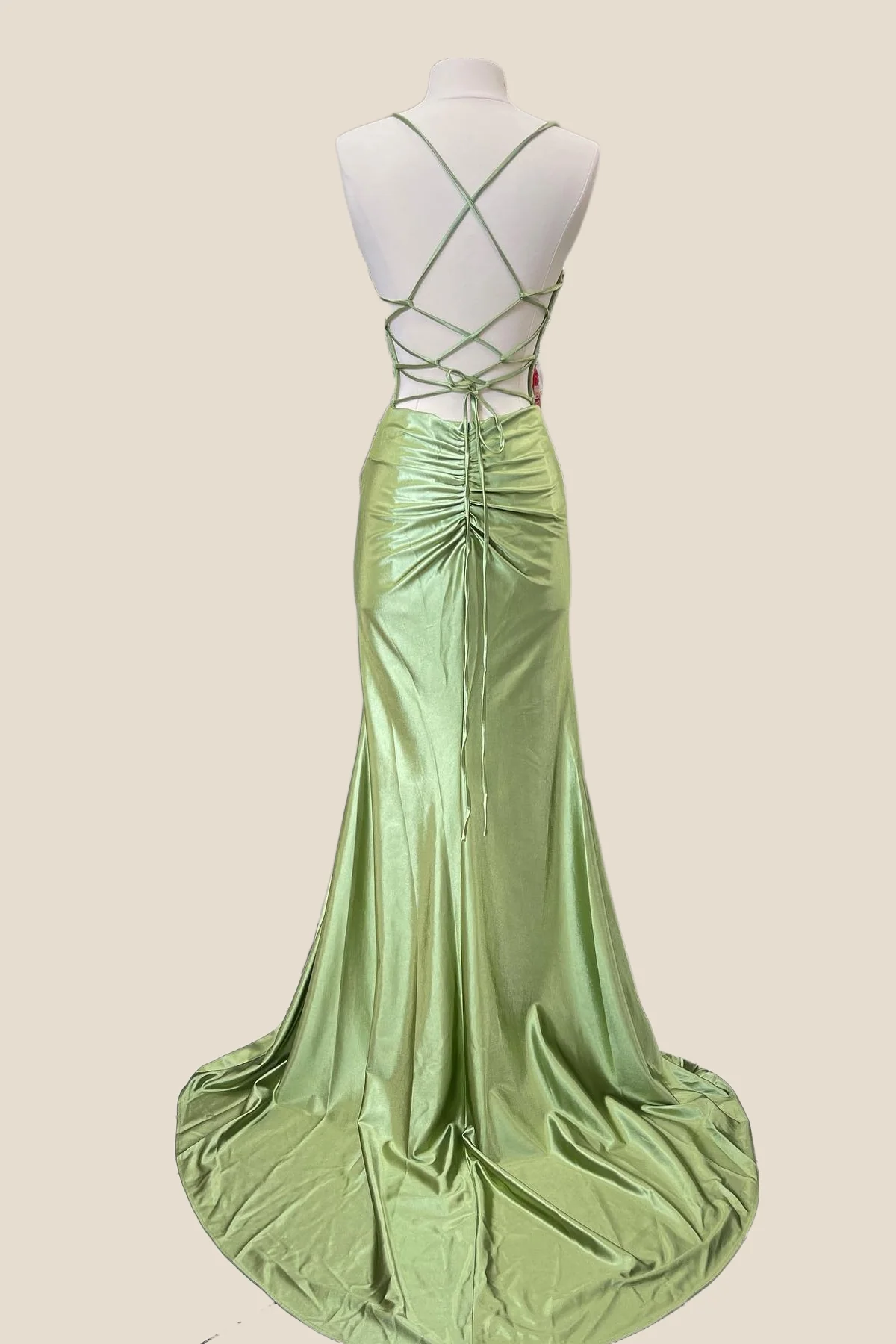 Sage Green Ruched Corset Mermaid Long Prom Dress - Image 3
