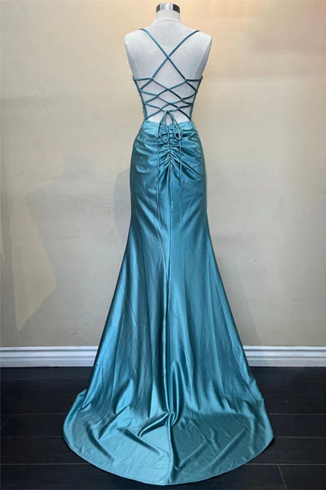 Sage Green Ruched Corset Mermaid Long Prom Dress - Image 6