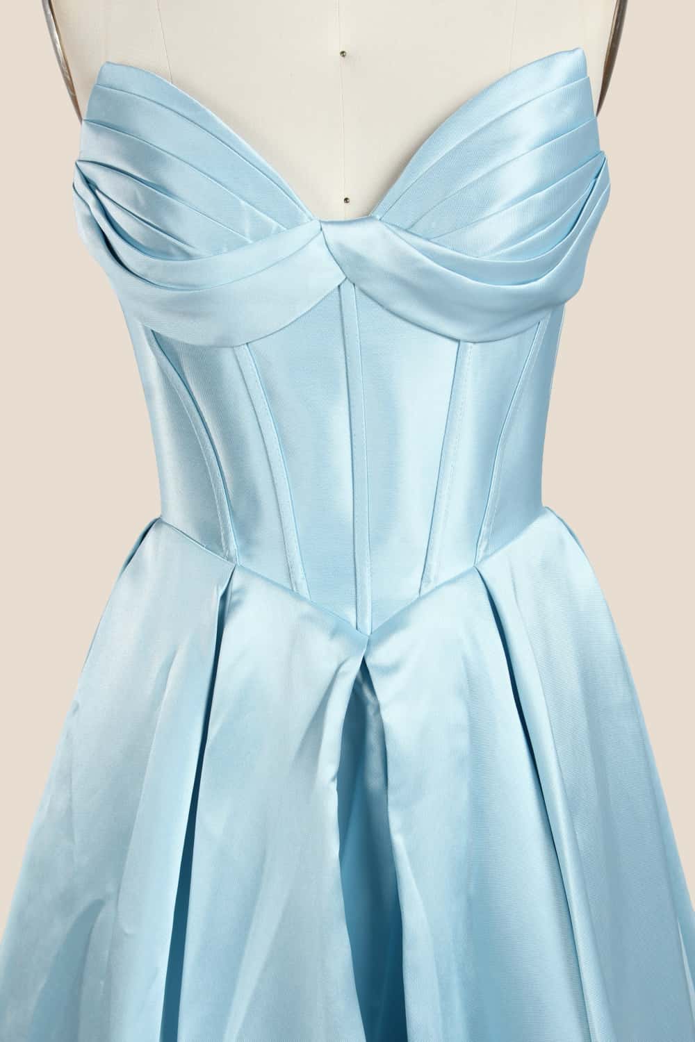 Light Blue Ruched Satin A-line Formal Dress - Image 7