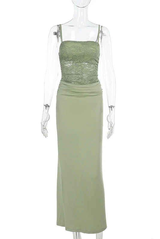 Sage Green Straps Fitted Long Dress - Image 2