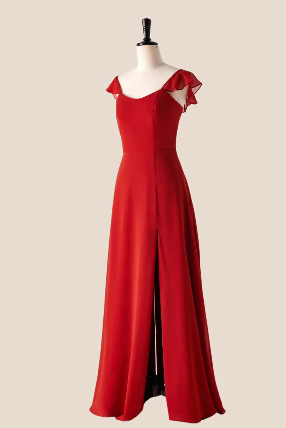 Scoop Rust Red Chiffon Long Bridesmaid Dress - Image 2