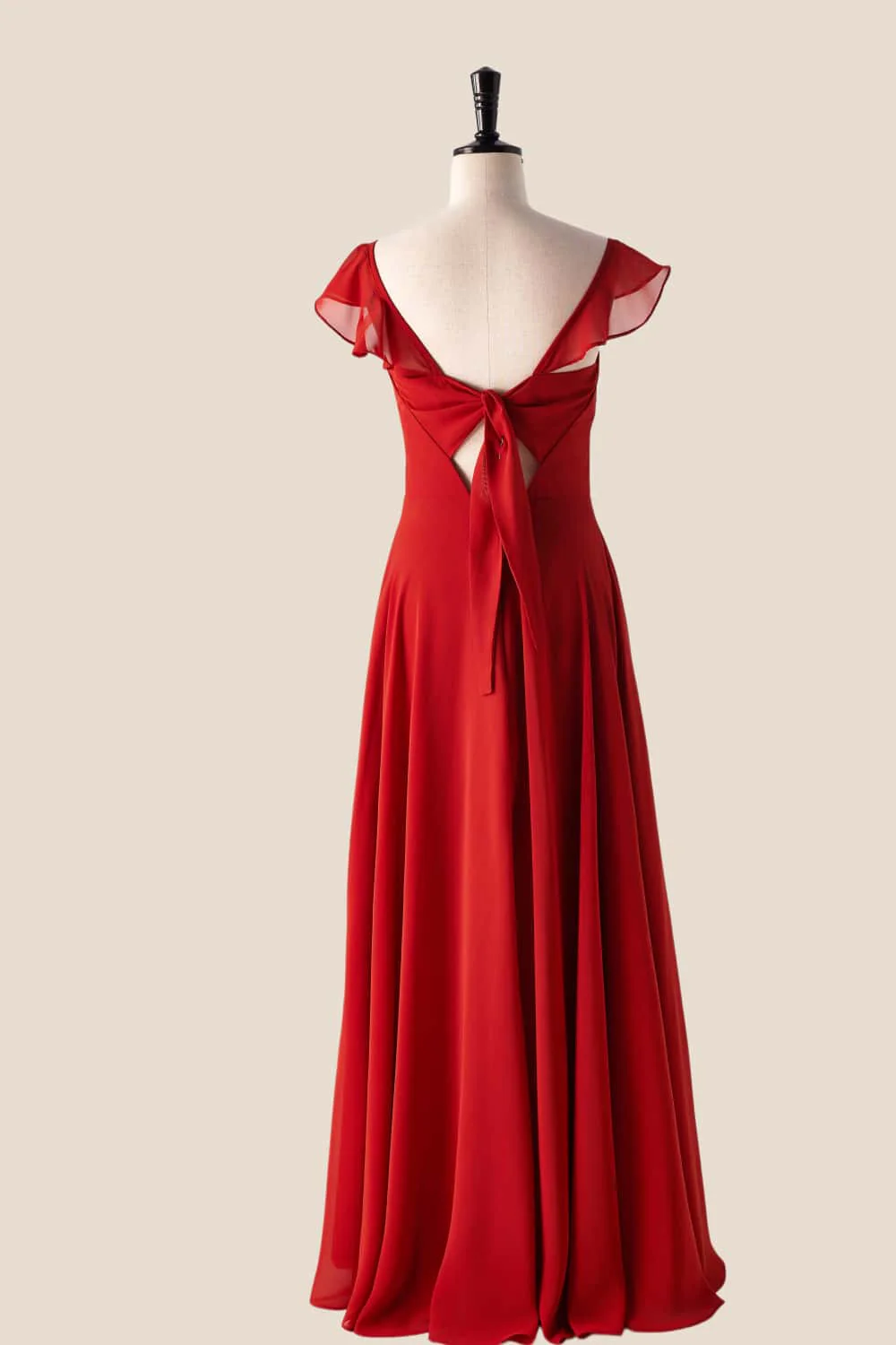 Scoop Rust Red Chiffon Long Bridesmaid Dress - Image 3