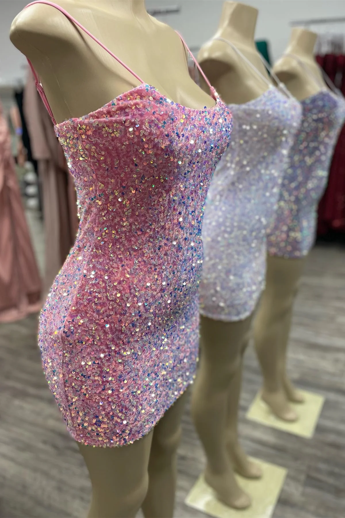 Scoop Pink Sequin Tight Mini Party Dress - Image 2