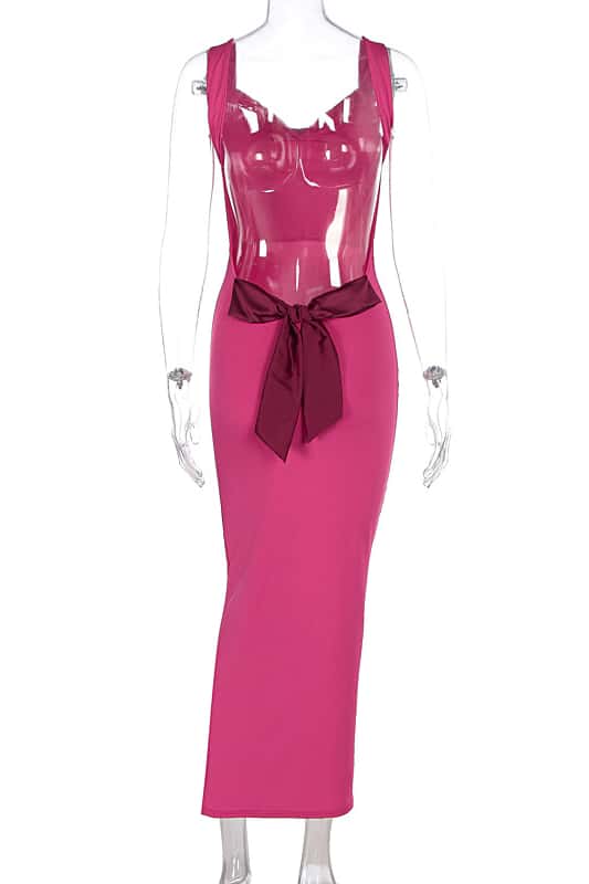 Sexy Red Backless Tight Bow Dress - Image 7