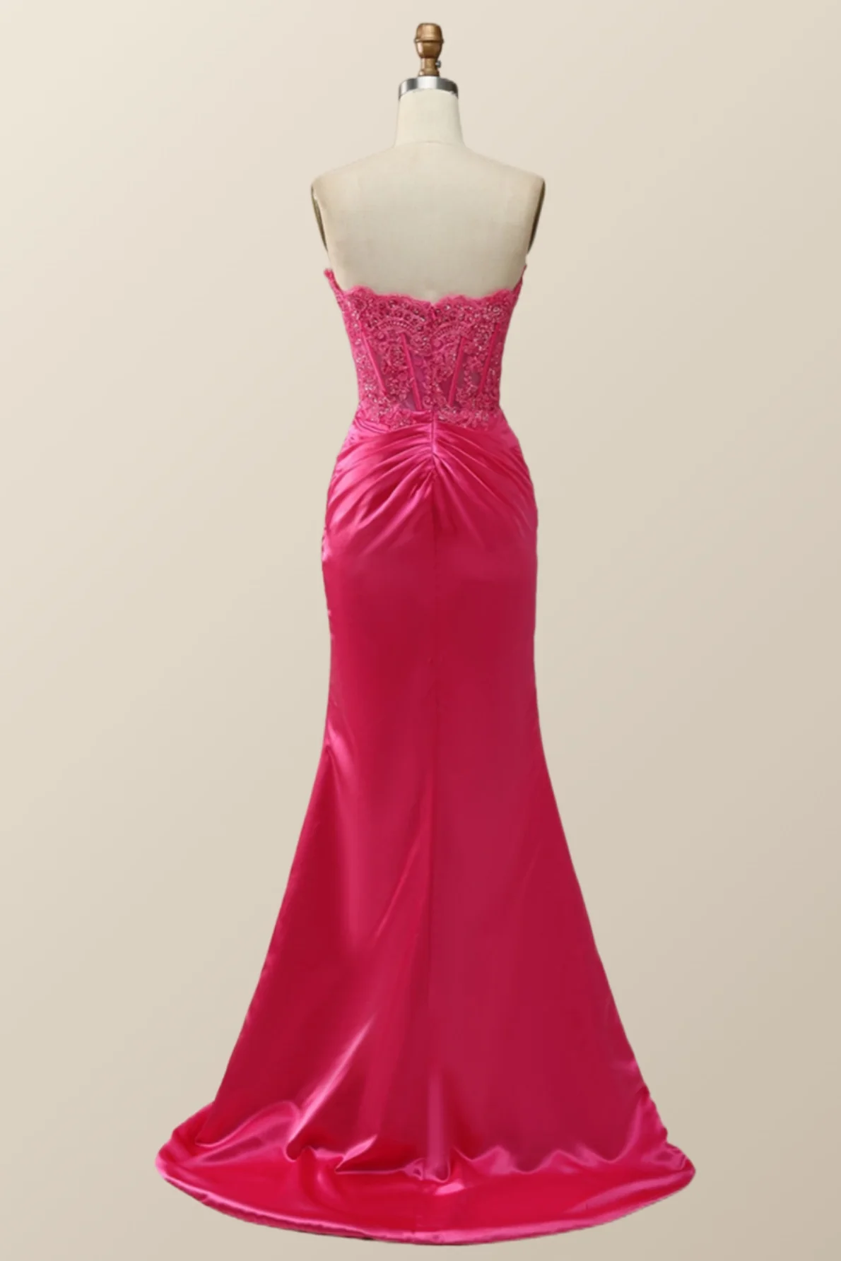 Sexy Pink Sweetheart Lace and Satin Long Dress - Image 3