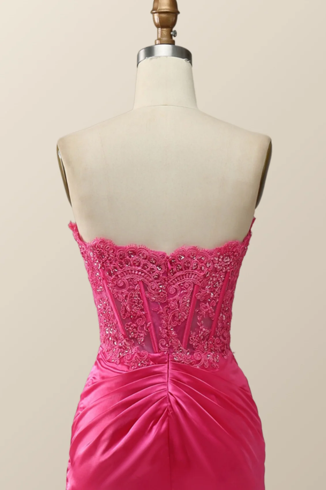 Sexy Pink Sweetheart Lace and Satin Long Dress - Image 6