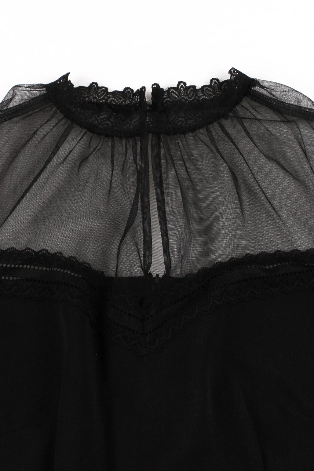 Sheer High Neck Black Swing Dress with Short Sleeves - Image 3