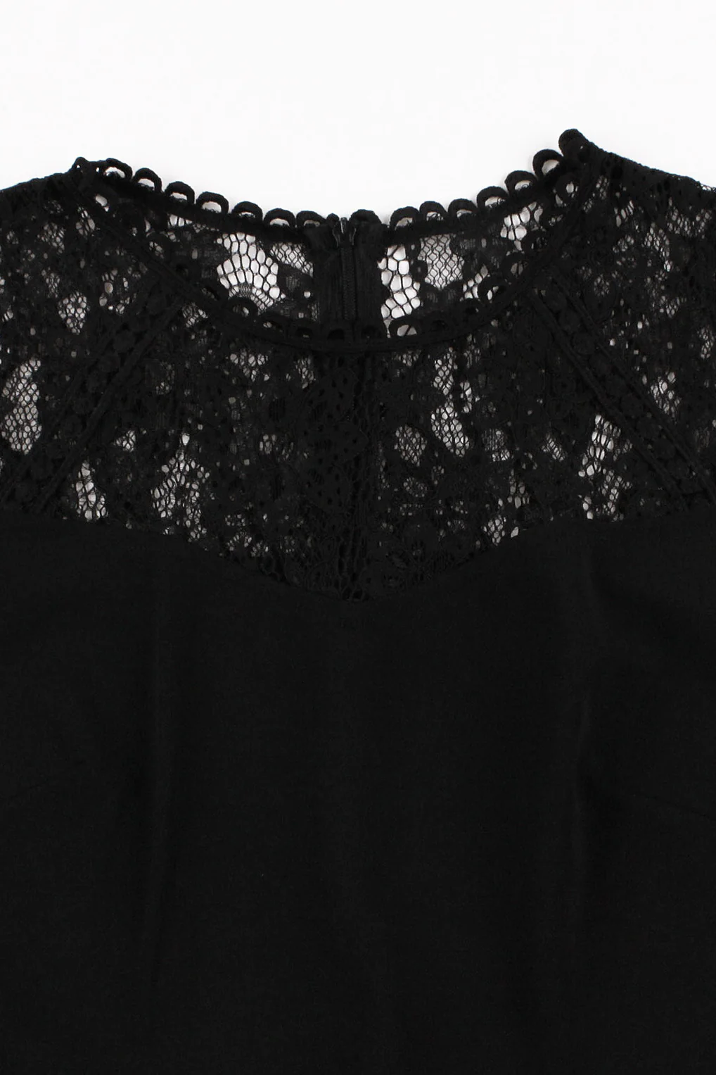 Sheer Lace Neck Black Swing Dress - Image 3