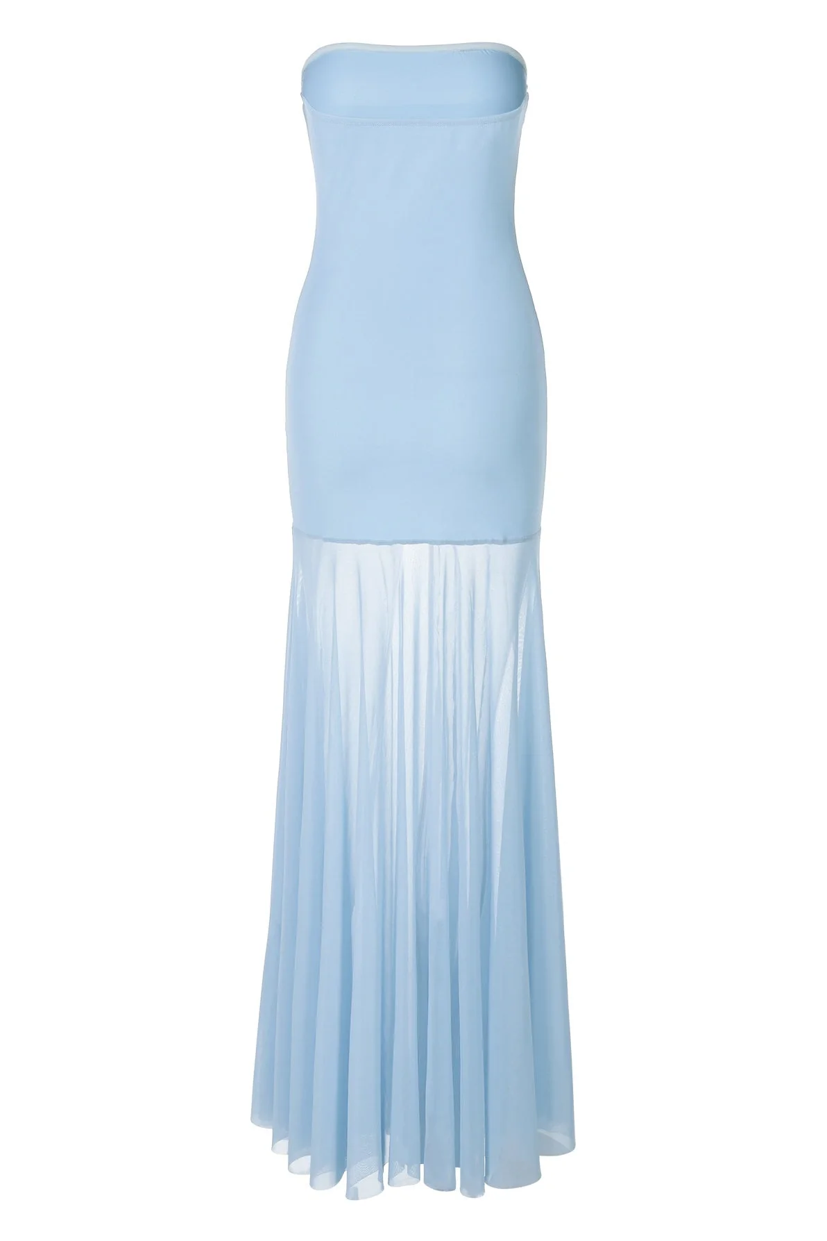 Sheer Mesh Light Blue Strapless MaxiDress - Image 2