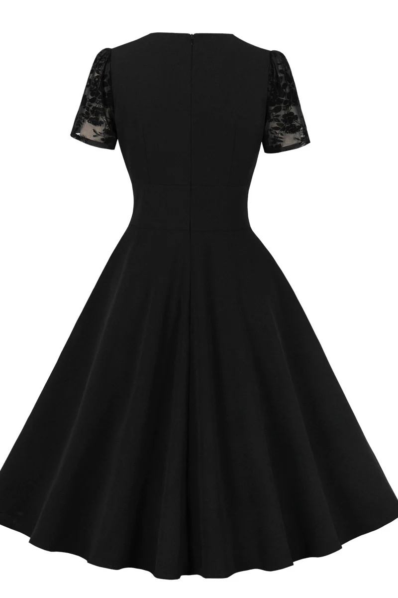 Short Sleeves Black Swing Dress - Image 2