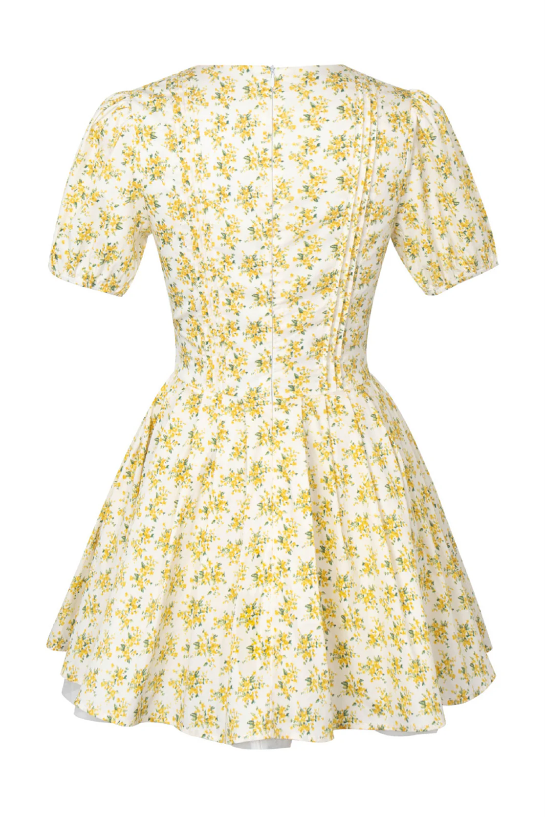 Short Sleeves Yellow Floral Print Short Dress - Image 2
