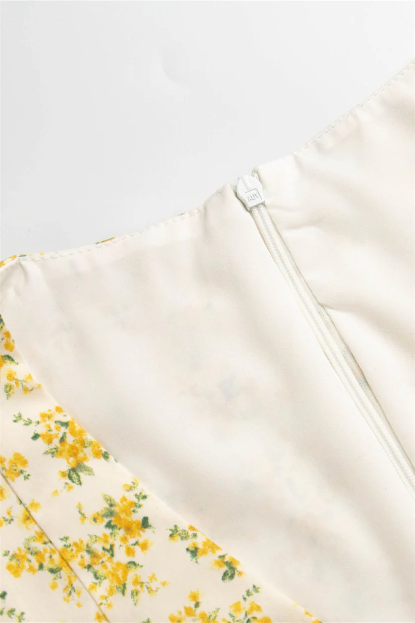 Short Sleeves Yellow Floral Print Short Dress - Image 3