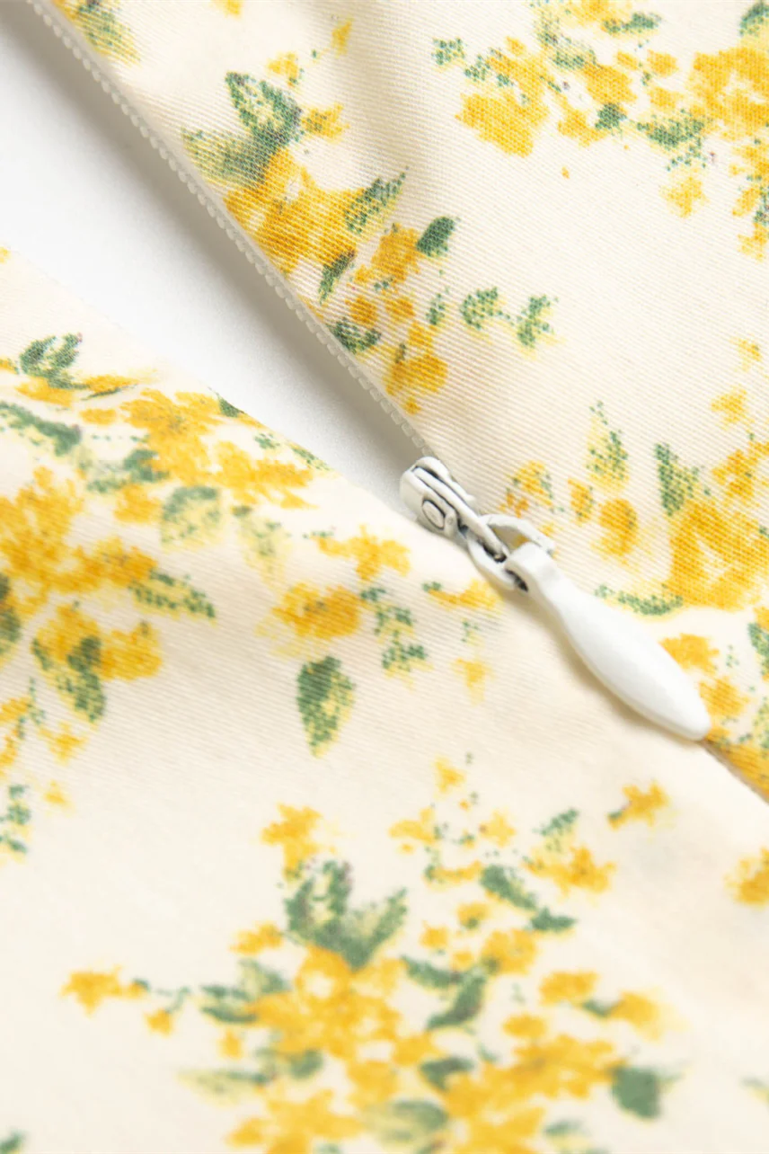 Short Sleeves Yellow Floral Print Short Dress - Image 4