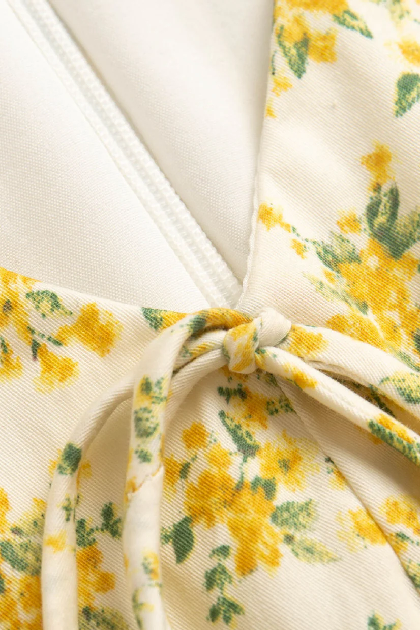 Short Sleeves Yellow Floral Print Short Dress - Image 5
