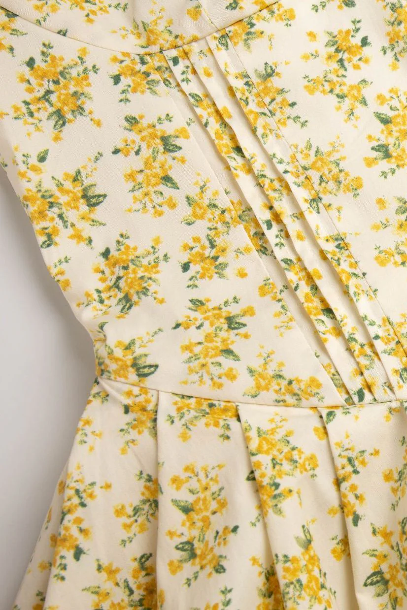 Short Sleeves Yellow Floral Print Short Dress - Image 8