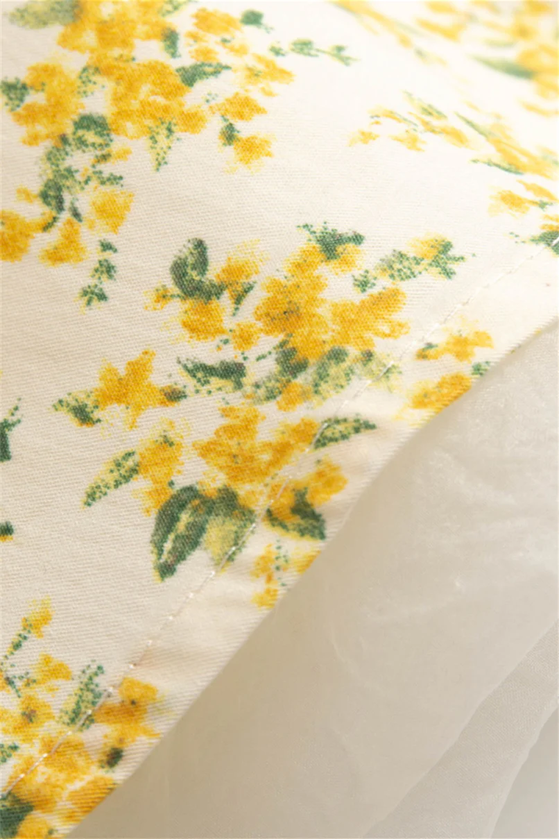 Short Sleeves Yellow Floral Print Short Dress - Image 9