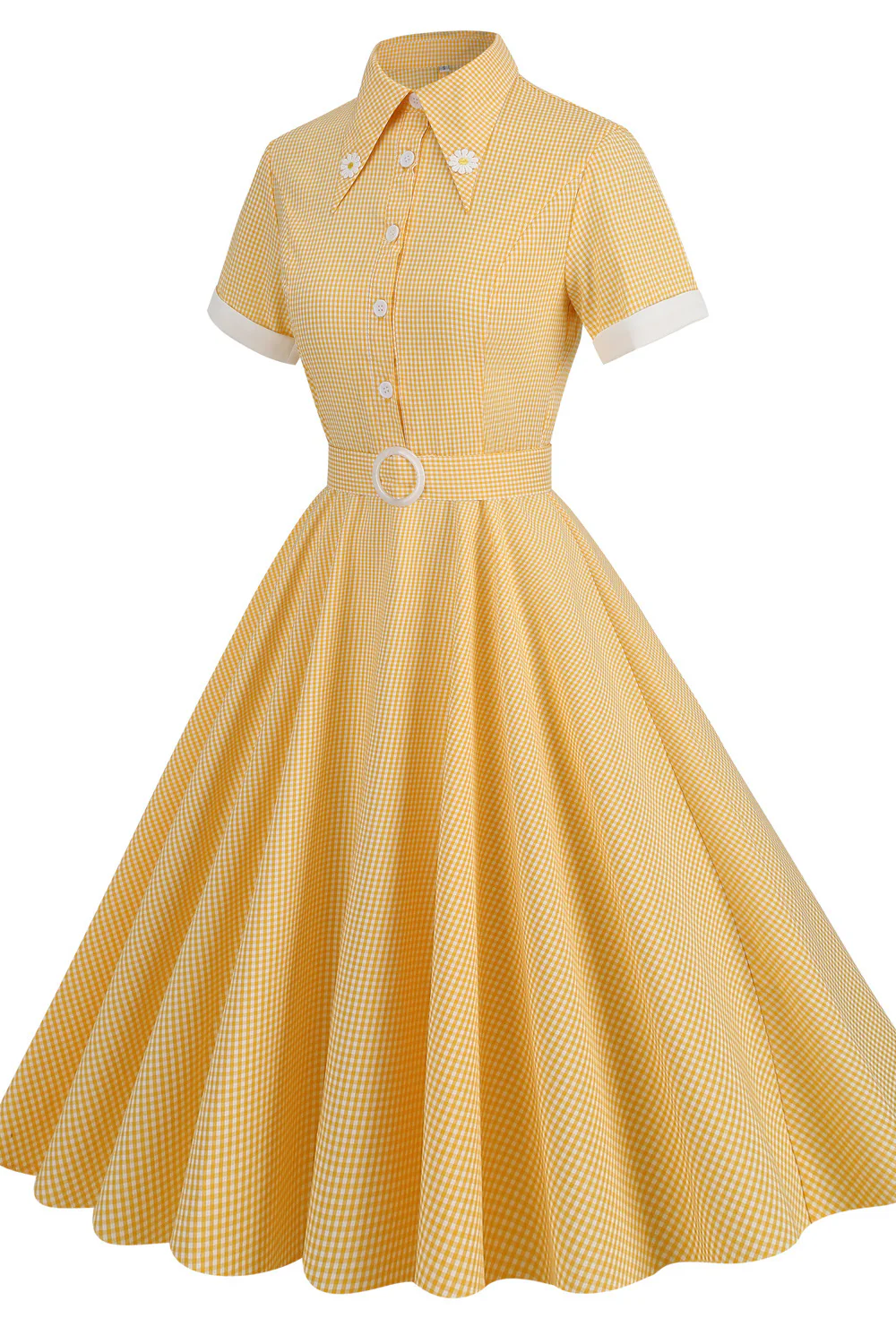 Short Sleeves Yellow Daisy Swing Dress - Image 3