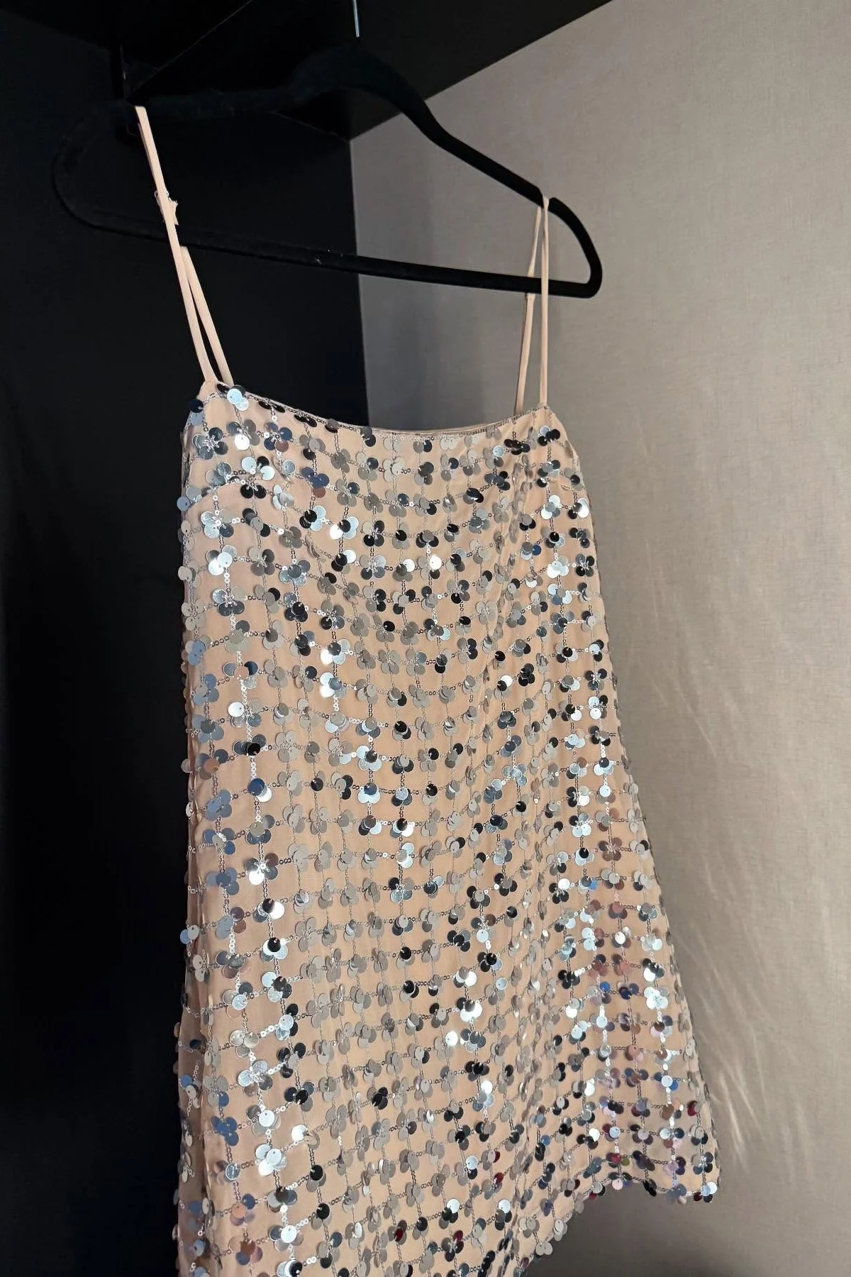 Silver Sequin Straps A-line Short Dress - Image 3