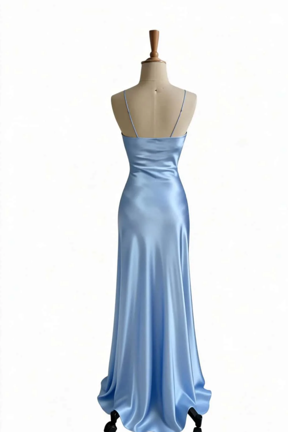 Simple Blue Satin Slit Long Formal Dress - Image 2