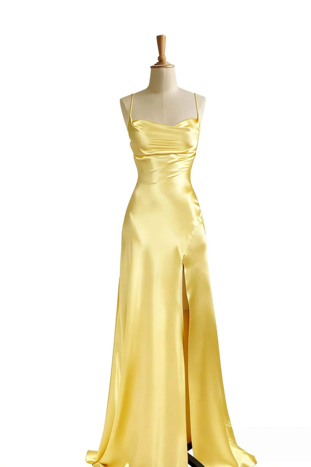 Simple Blue Satin Slit Long Formal Dress - Image 3