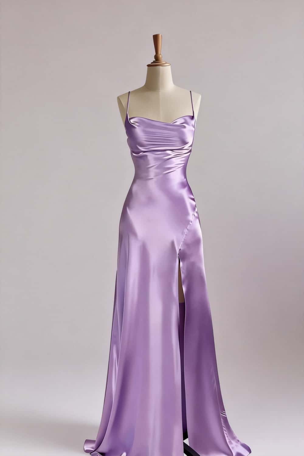 Simple Blue Satin Slit Long Formal Dress - Image 5