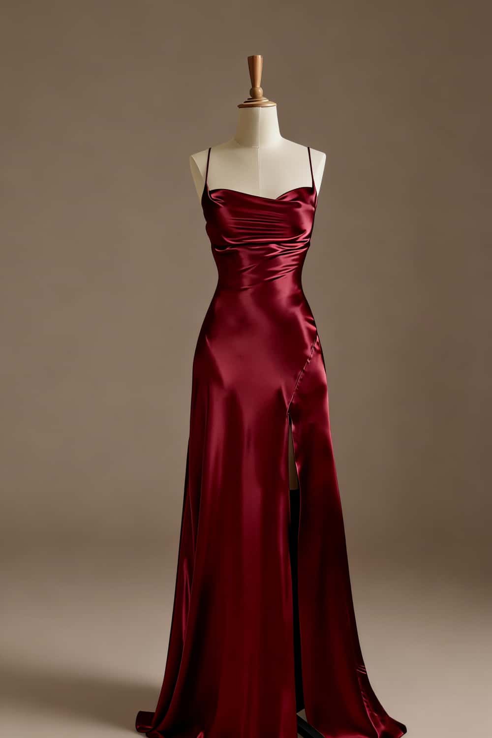 Simple Blue Satin Slit Long Formal Dress - Image 6