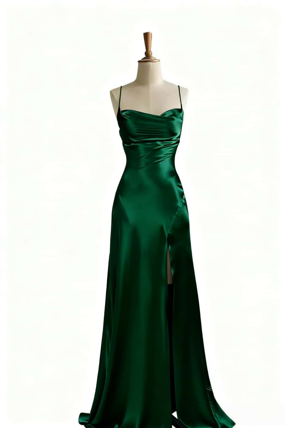 Simple Blue Satin Slit Long Formal Dress - Image 7
