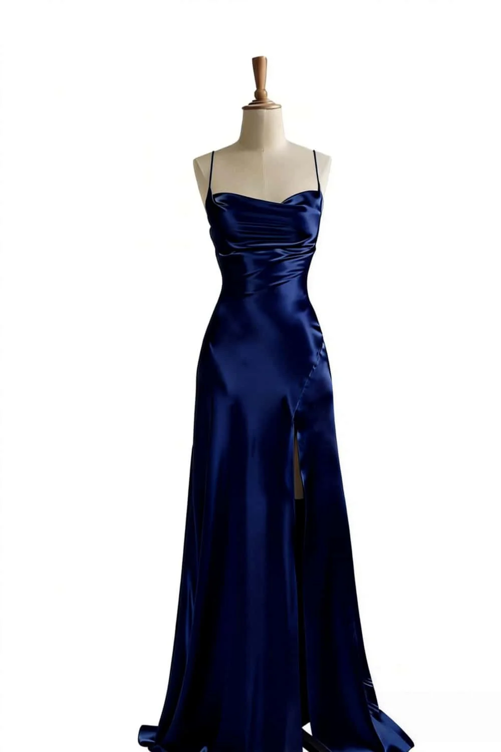 Simple Blue Satin Slit Long Formal Dress - Image 8