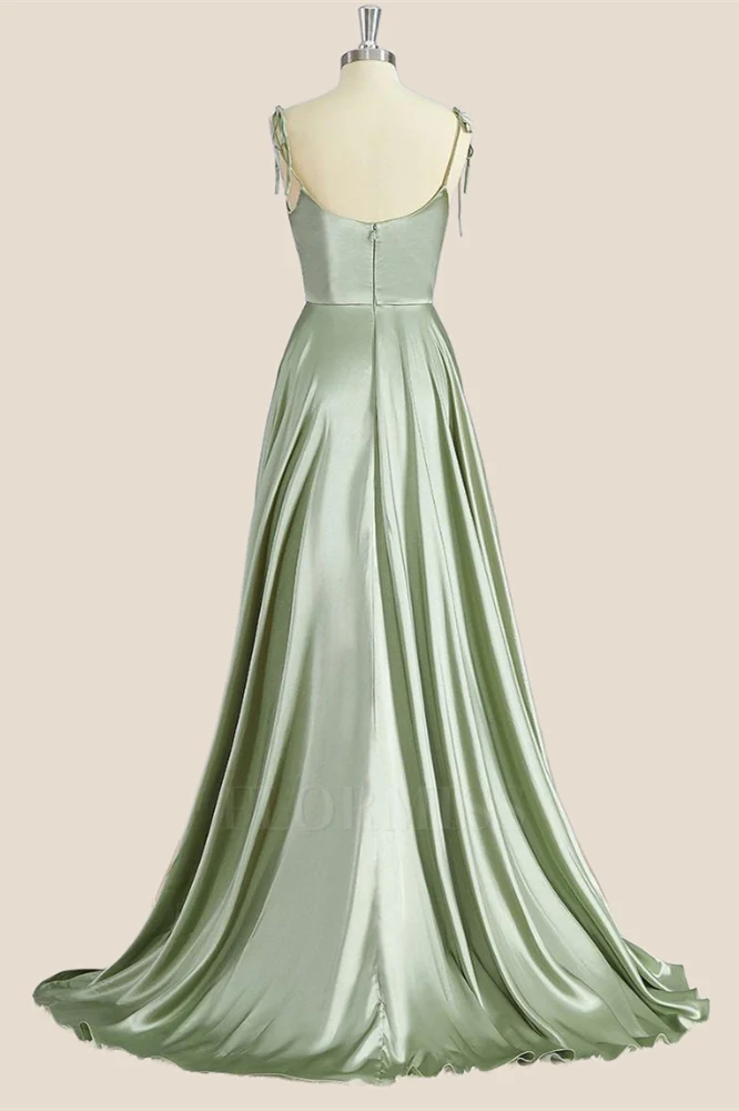 Simply Straps Sage Green Satin Long Party Dress - Image 2