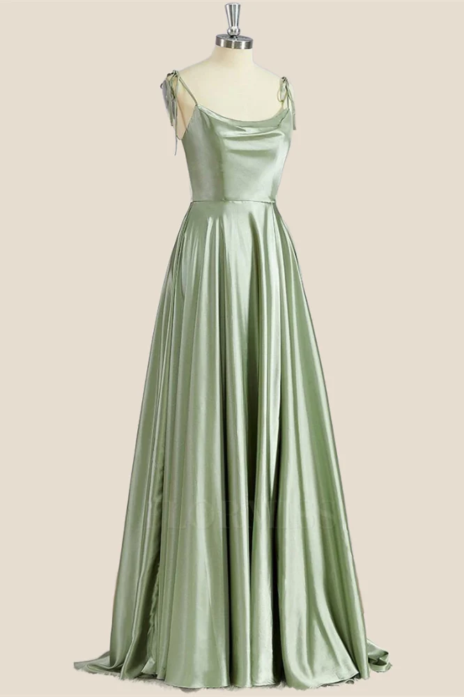 Simply Straps Sage Green Satin Long Party Dress - Image 3