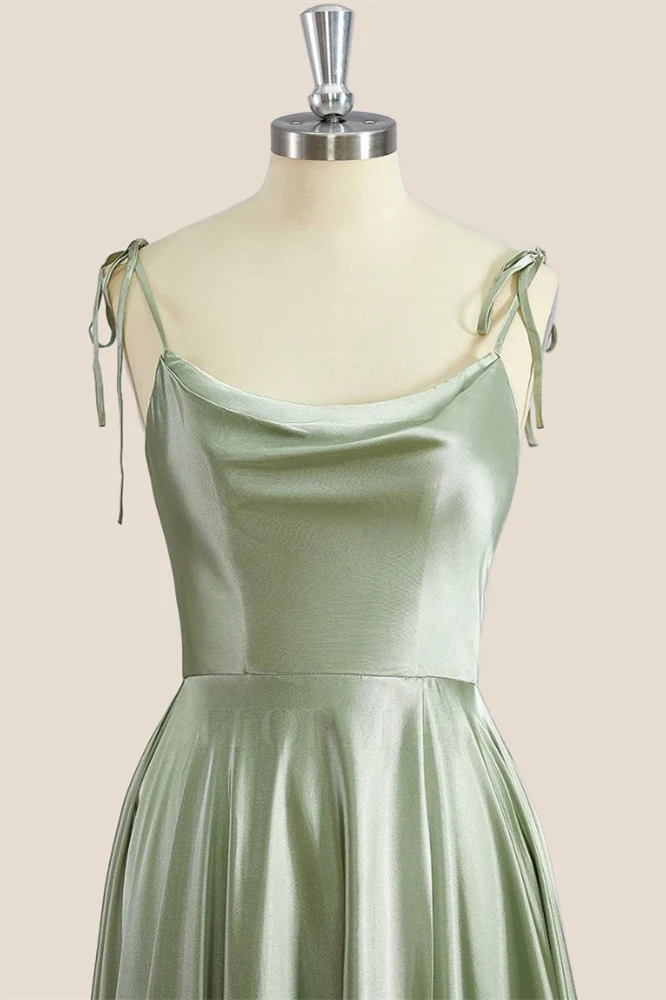 Simply Straps Sage Green Satin Long Party Dress - Image 4