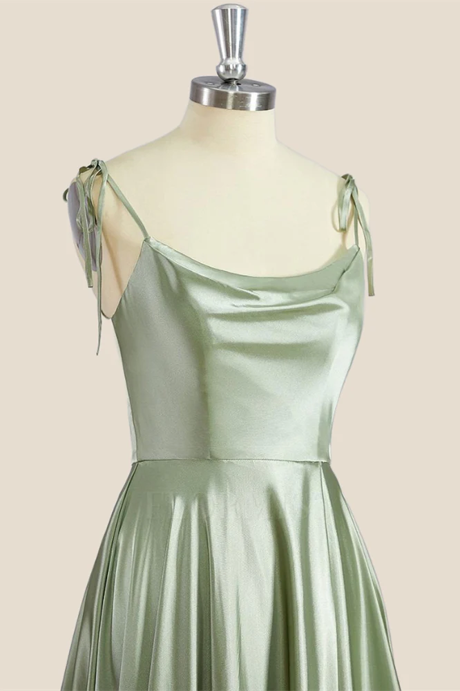 Simply Straps Sage Green Satin Long Party Dress - Image 5