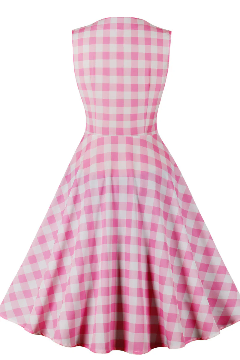 Sleeveless Pink Plaid Barbie Swing Dress - Image 2