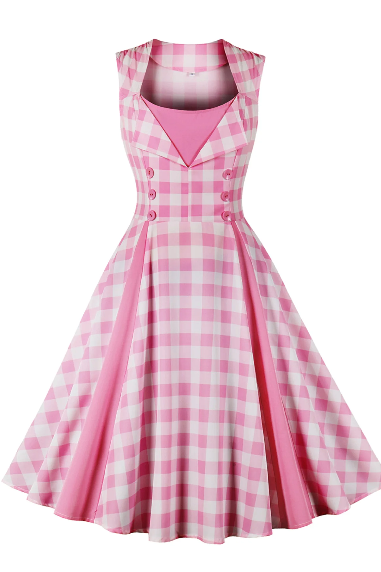 Sleeveless Pink Plaid Barbie Swing Dress - Image 5