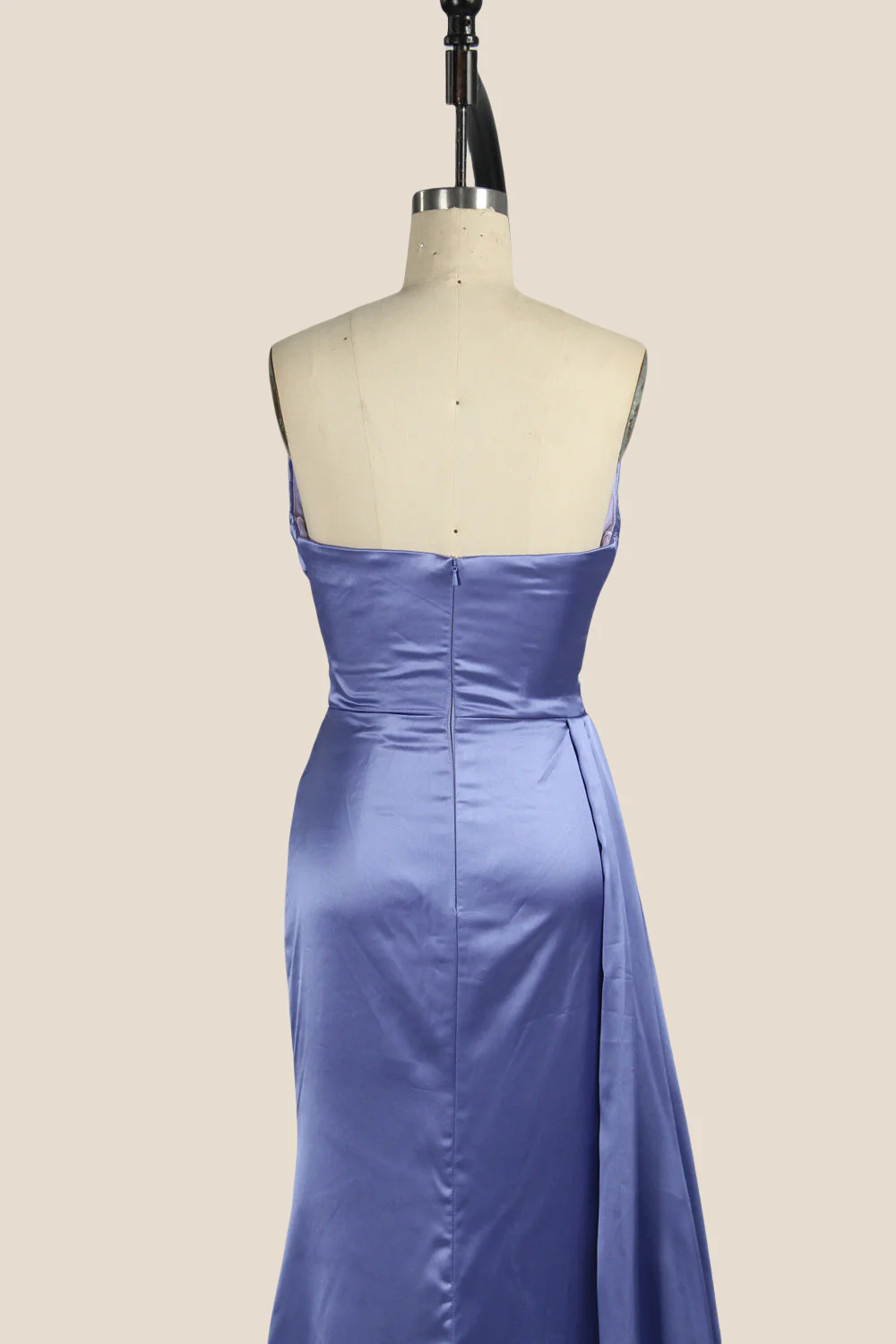 Smoky Blue Ruched Long Dress with Slit - Image 5