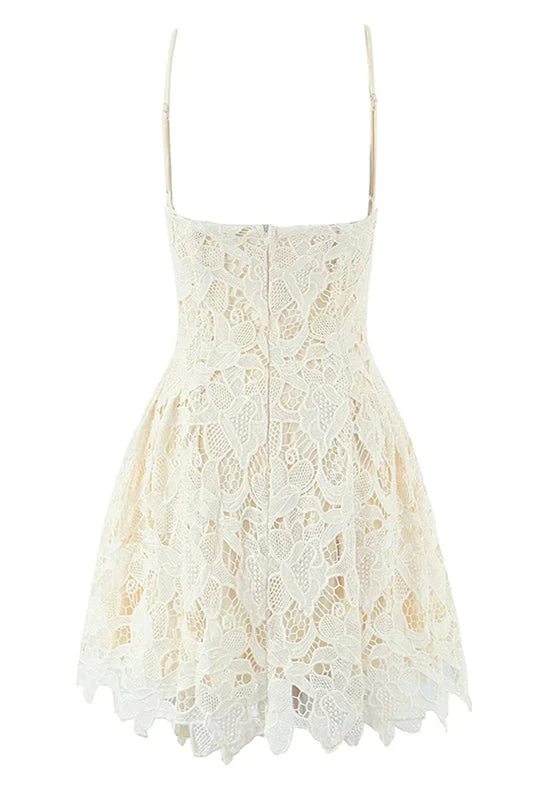 Spaghetti Straps Apricot Lace A-line Short Dress - Image 2