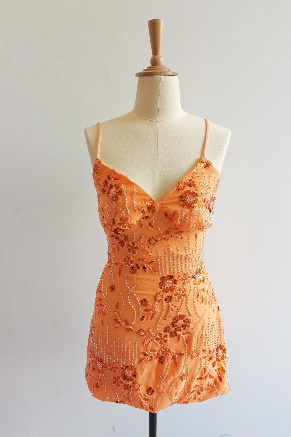 Spaghetti Straps Beaded Fuchsia Mini Dress - Image 4