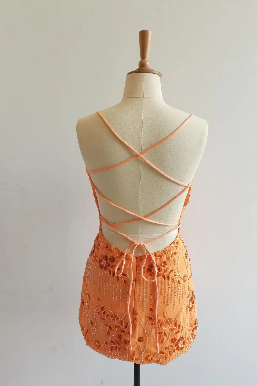 Spaghetti Straps Beaded Fuchsia Mini Dress - Image 9