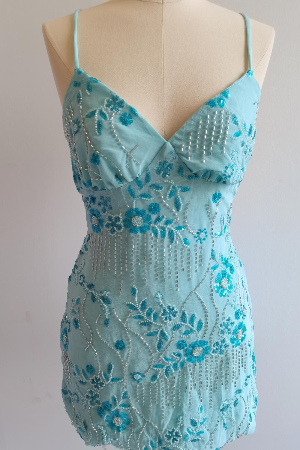 Spaghetti Straps Beaded Orange Mini Dress - Image 13