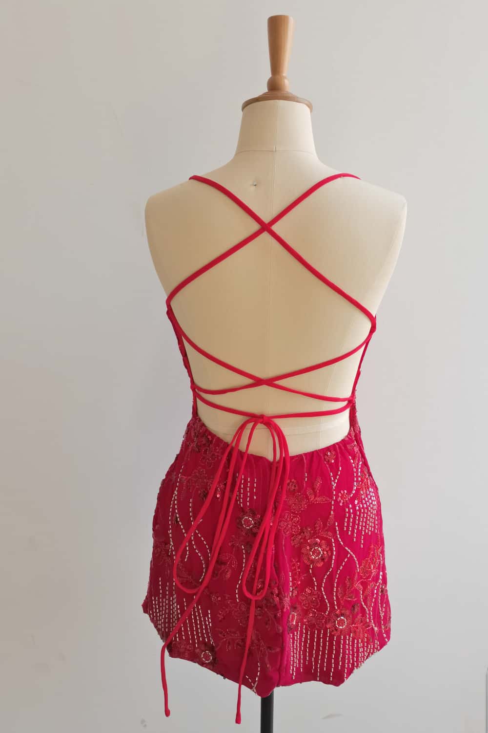 Spaghetti Straps Beaded Orange Mini Dress - Image 15